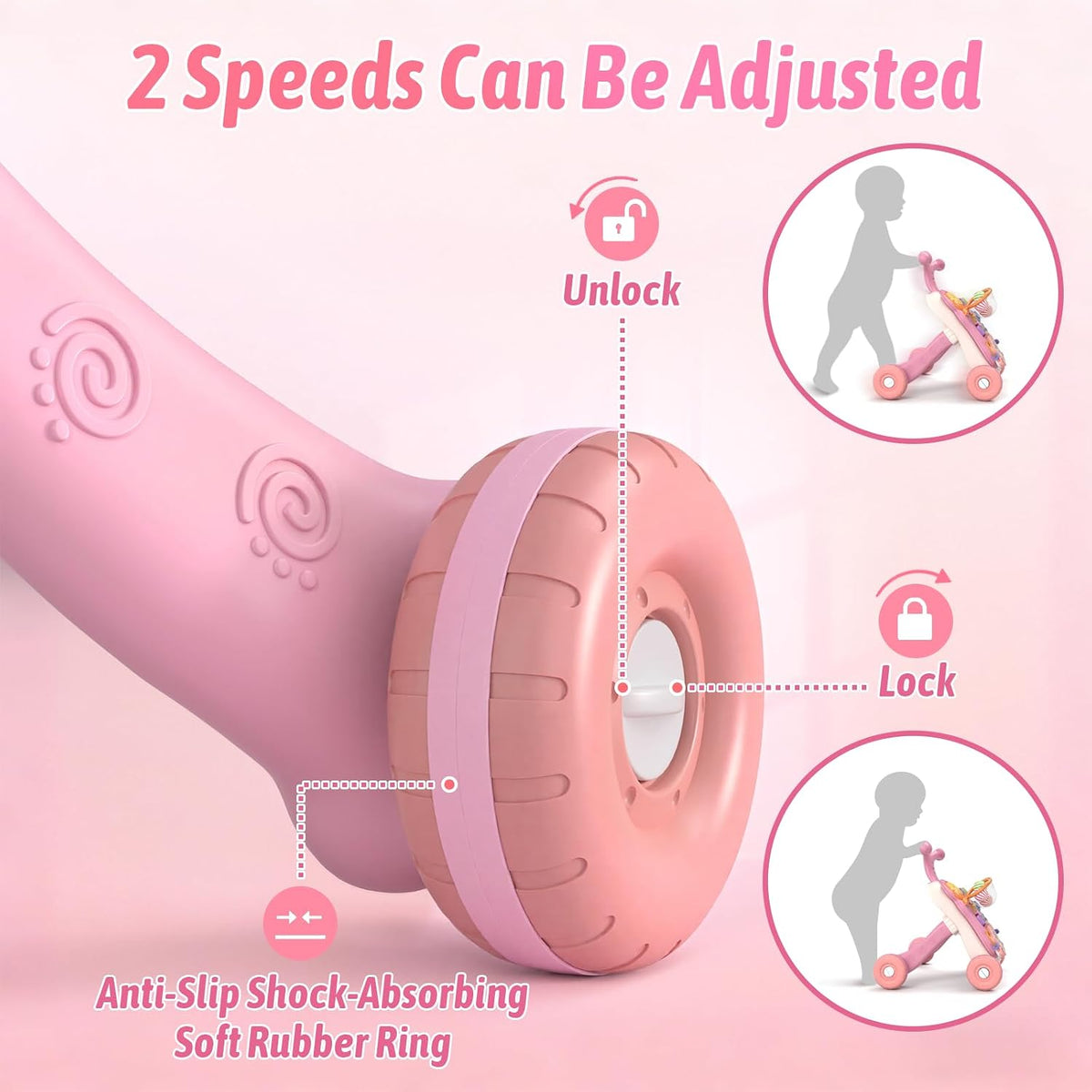 QDRAGON 3 in 1 Baby Walker and Activity Center for Girl 12-18 Months, Pink