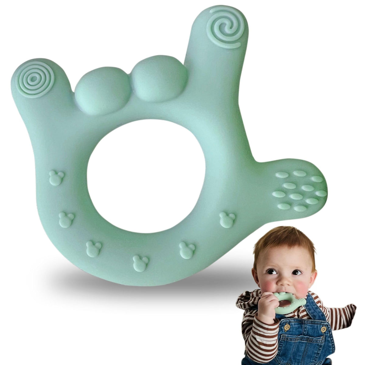I Love You Silicone Hand Teether, Teethers for Babies 3-6 Months, Soft Teething Toys 6-12 Months bpa Free, Massaging Teething Relief (Electric Pink)