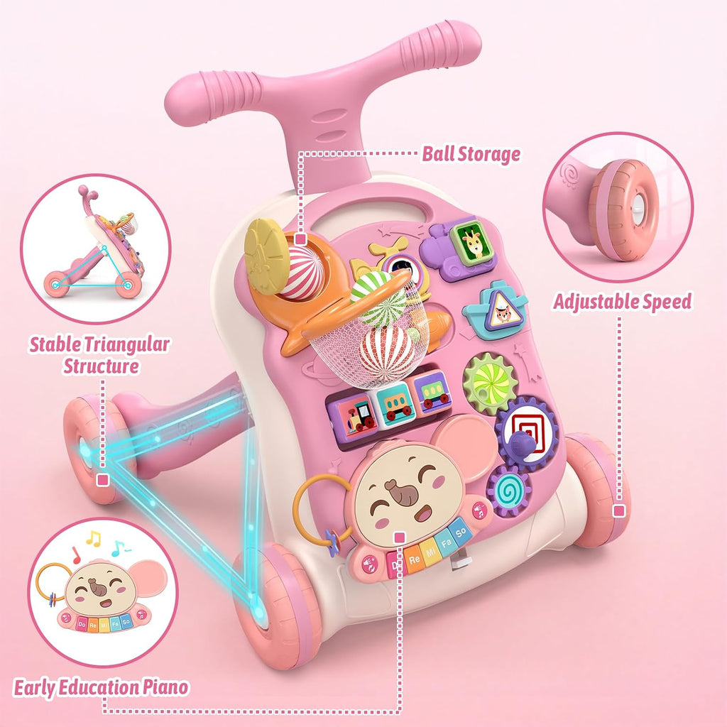 QDRAGON 3 in 1 Baby Walker and Activity Center for Girl 12-18 Months, Pink