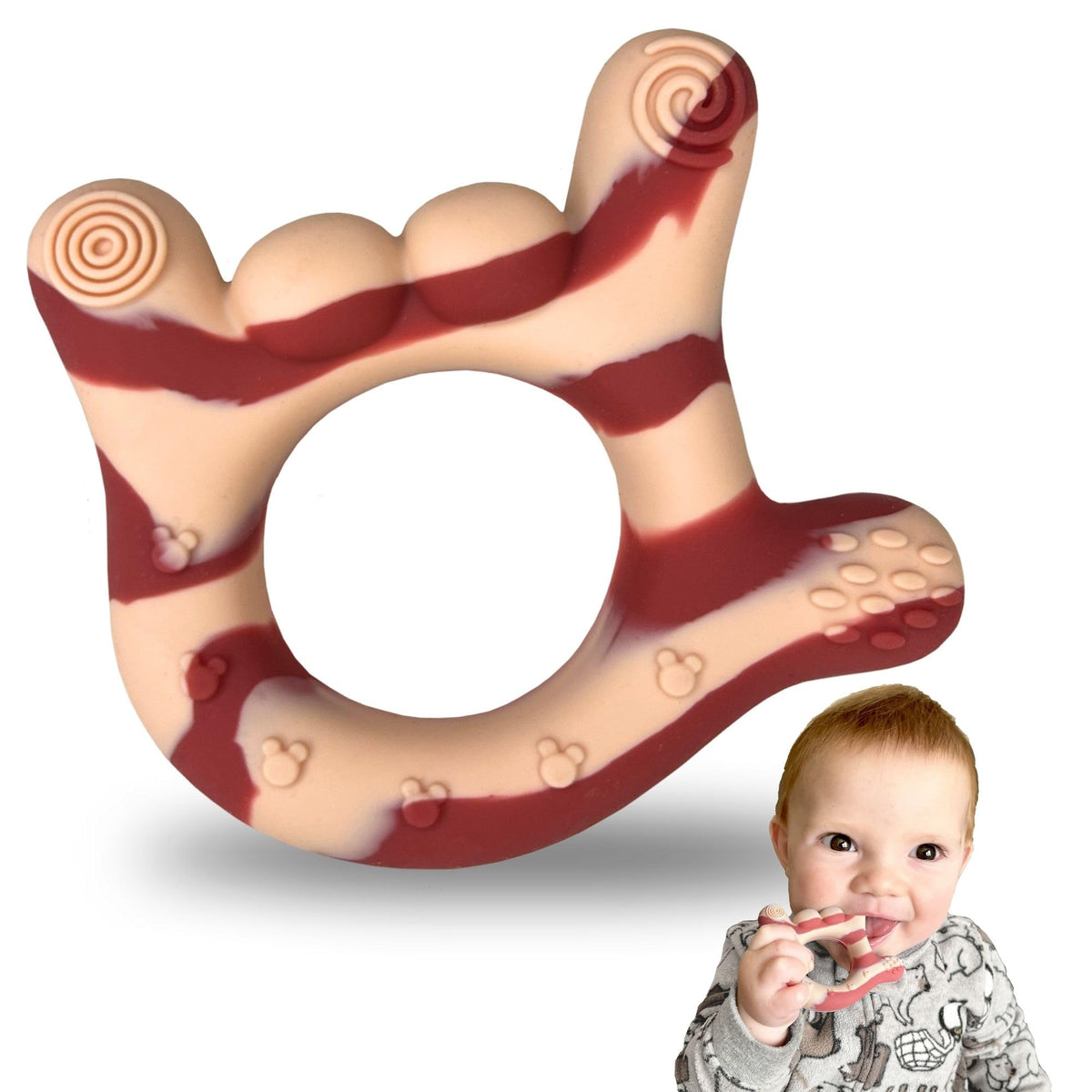 I Love You Silicone Hand Teether, Teethers for Babies 3-6 Months, Soft Teething Toys 6-12 Months bpa Free, Massaging Teething Relief (Electric Pink)