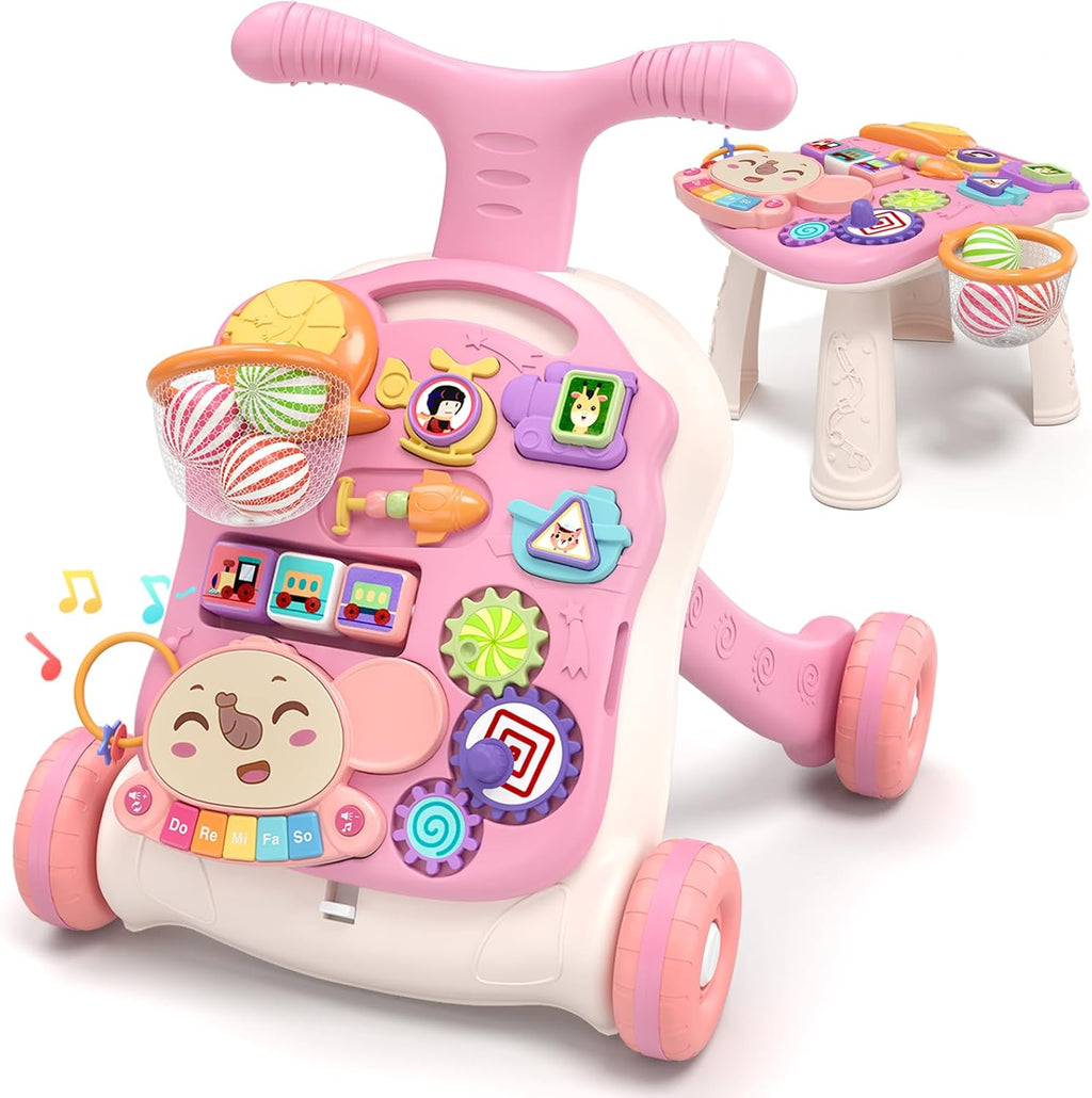 QDRAGON 3 in 1 Baby Walker and Activity Center for Girl 12-18 Months, Pink