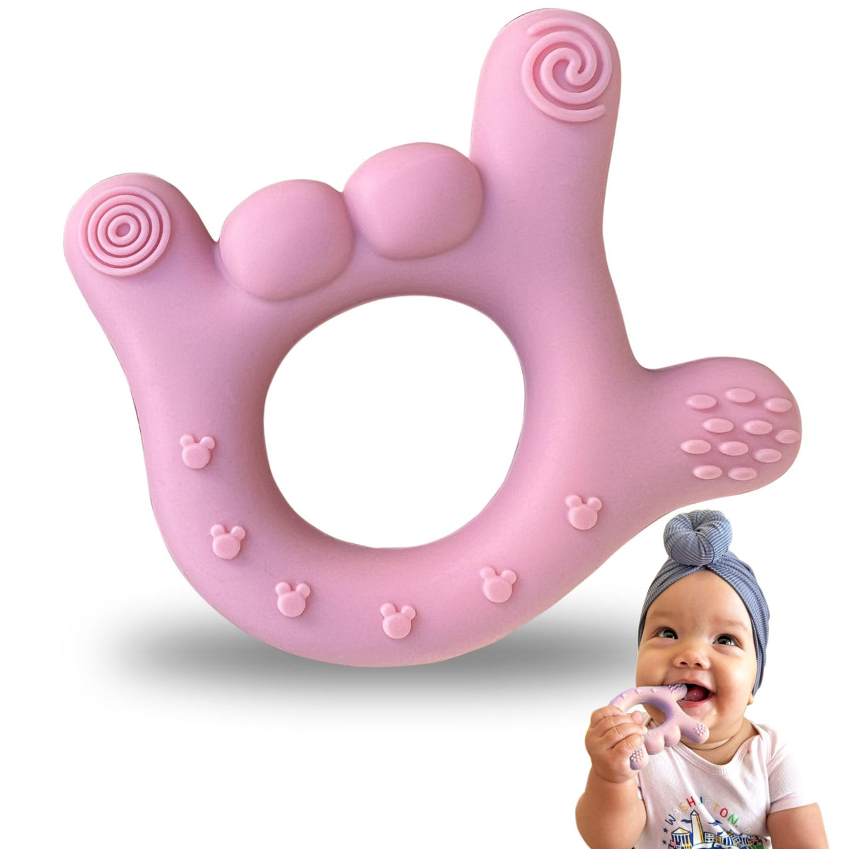 I Love You Silicone Hand Teether, Teethers for Babies 3-6 Months, Soft Teething Toys 6-12 Months bpa Free, Massaging Teething Relief (Electric Pink)