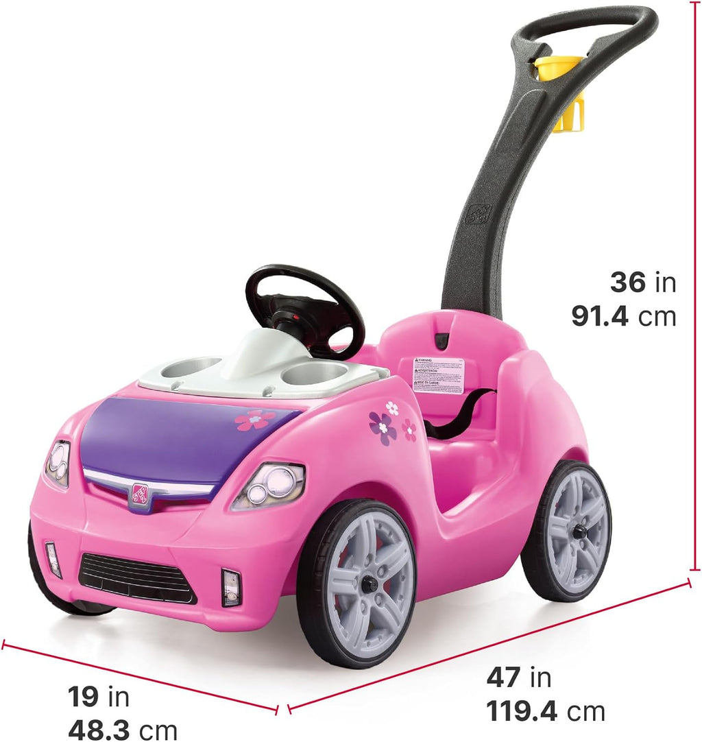 Step2 Whisper Ride II Kids Push Car, Ride-On with Seat Belt & Horn, Pink