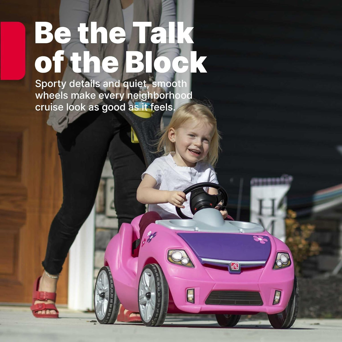 Step2 Whisper Ride II Kids Push Car, Ride-On with Seat Belt & Horn, Pink