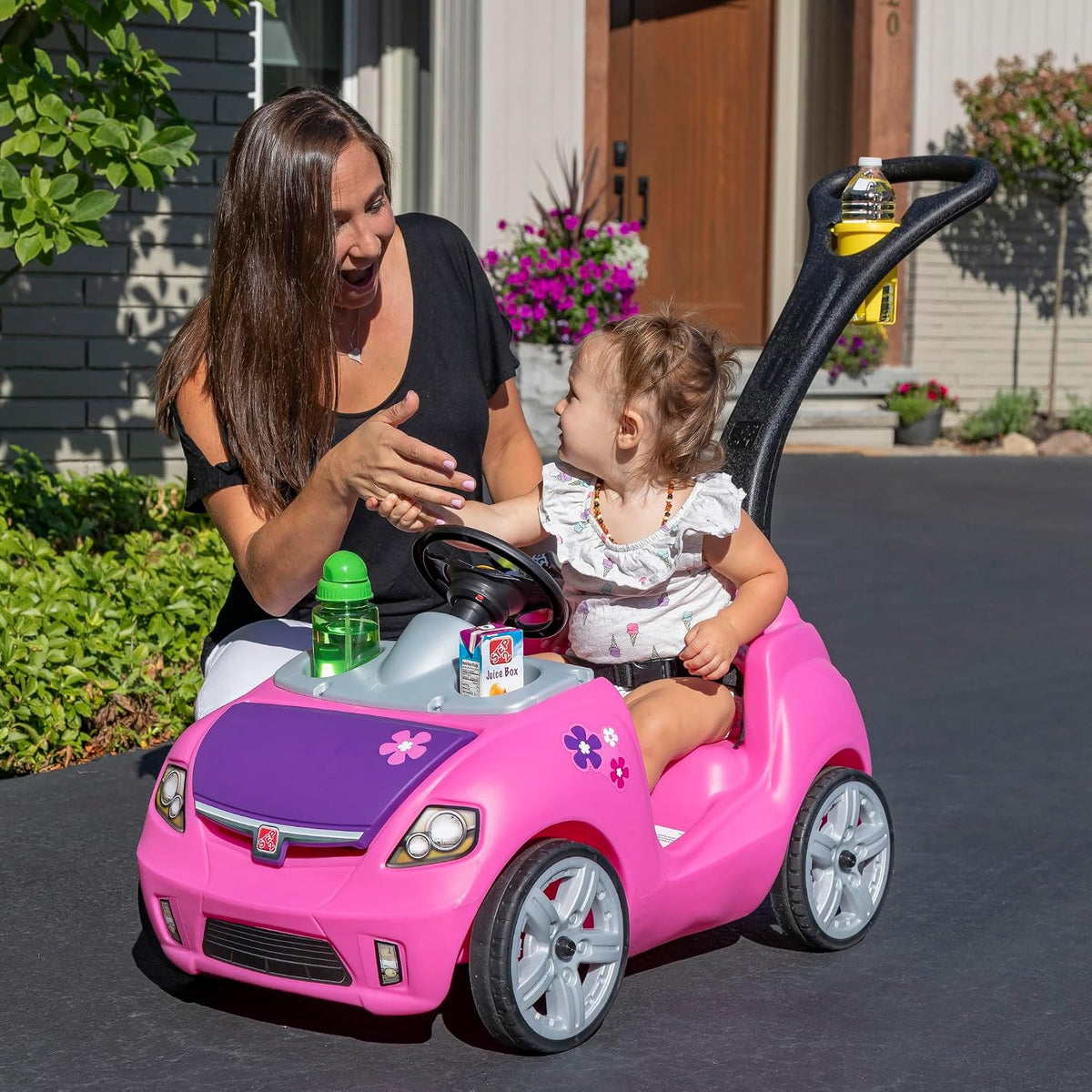 Step2 Whisper Ride II Kids Push Car, Ride-On with Seat Belt & Horn, Pink