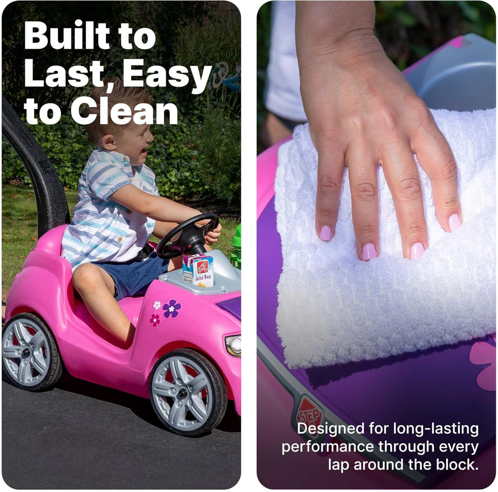 Step2 Whisper Ride II Kids Push Car, Ride-On with Seat Belt & Horn, Pink