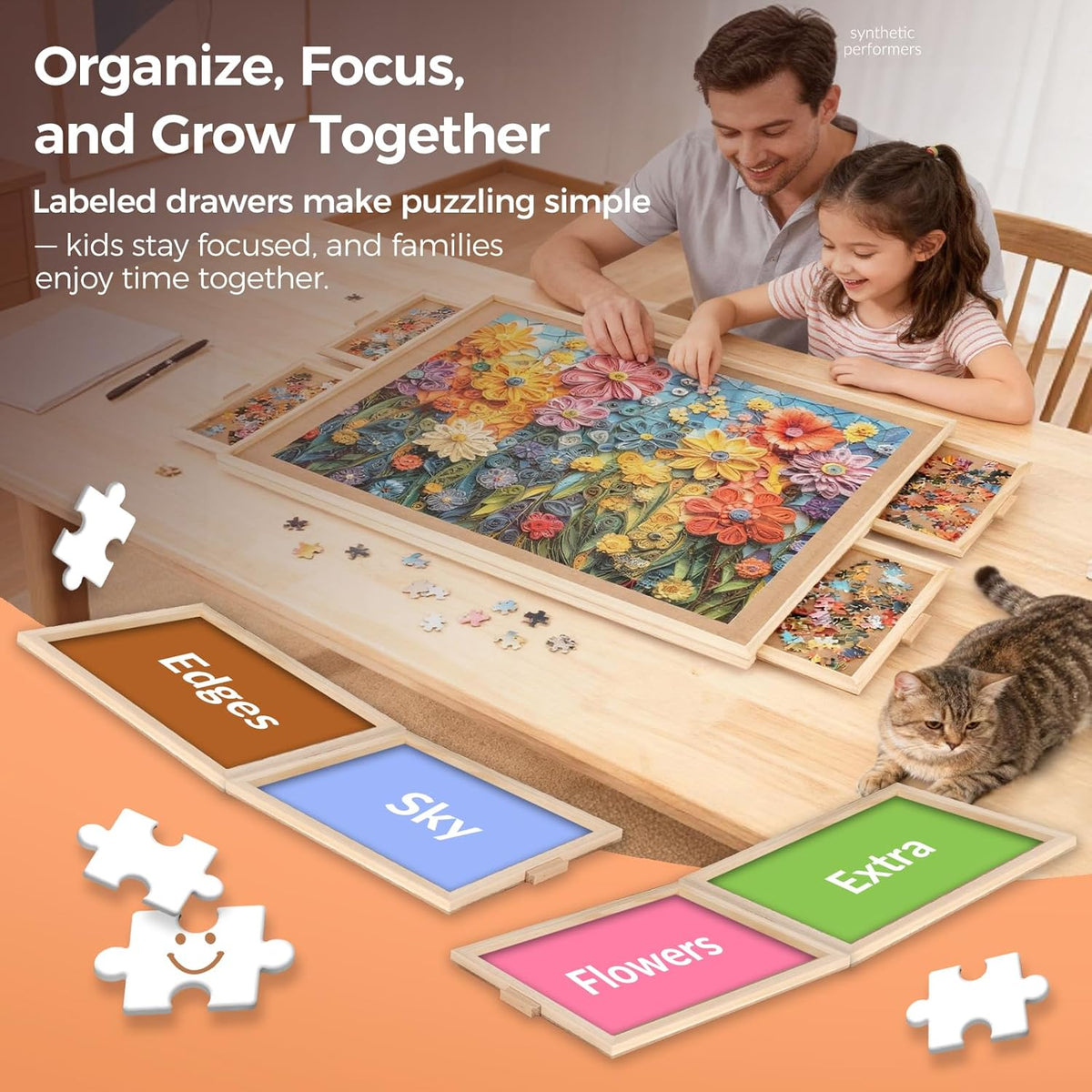 ALL4JIG 1500 Piece Rotating Puzzle Board with 4 Drawer 24.92"x33.58"Portable Wooden Jigsaw Puzzle Table for Adults,Lazy Susan Spinning Puzzle Boards Birthday Gift for mom,Surface for Bricks Building